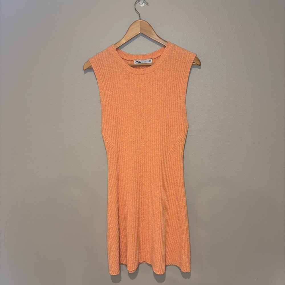 ZARA Orange Creamsicle Sleeveless Knit Ribbed Dress Size Large‎